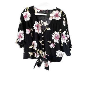Women's floral fresh fashion blouse romantic chic button up short sleeve large